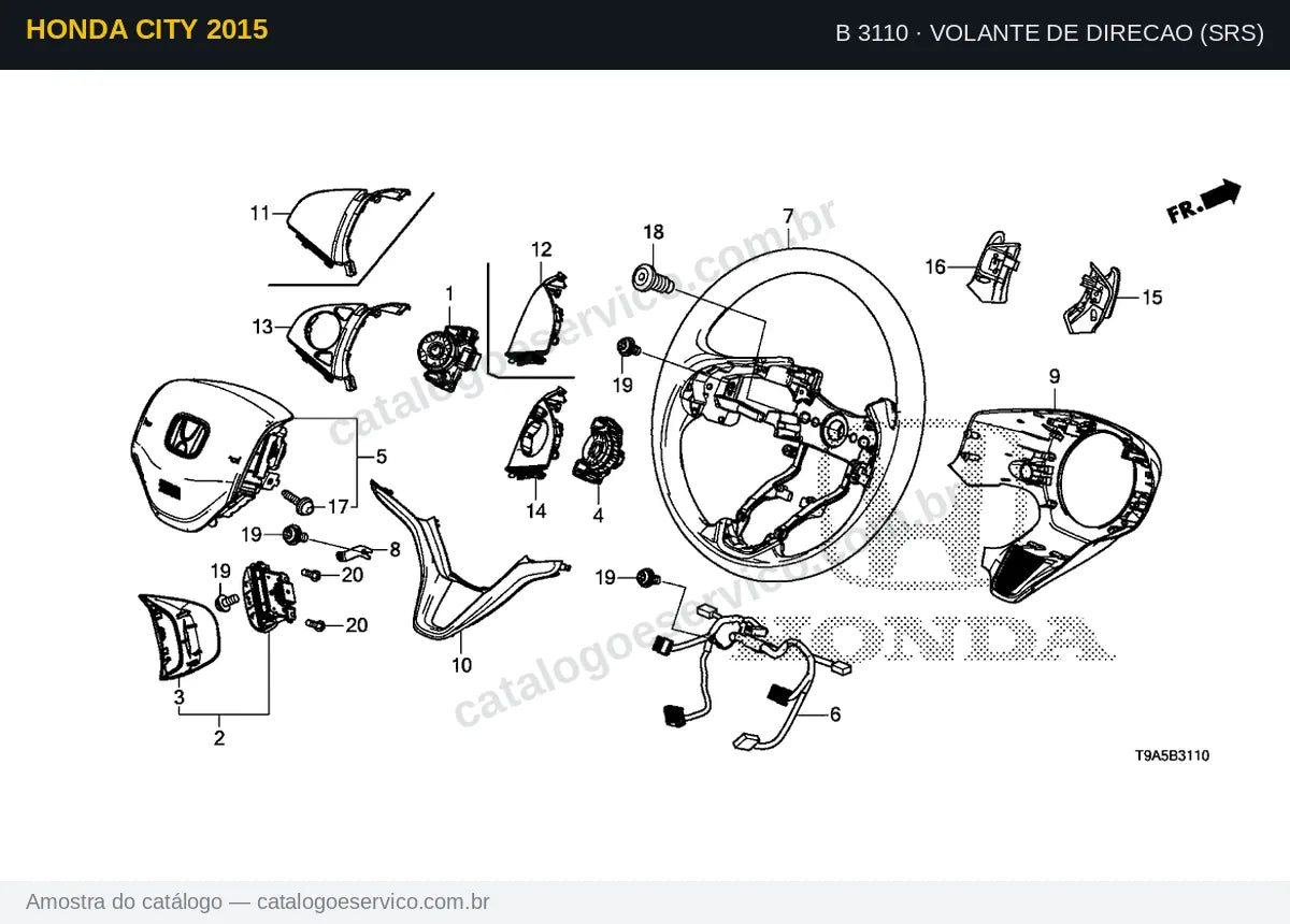 Vista explodida Volante De Direcao (Srs) — Honda City 2015