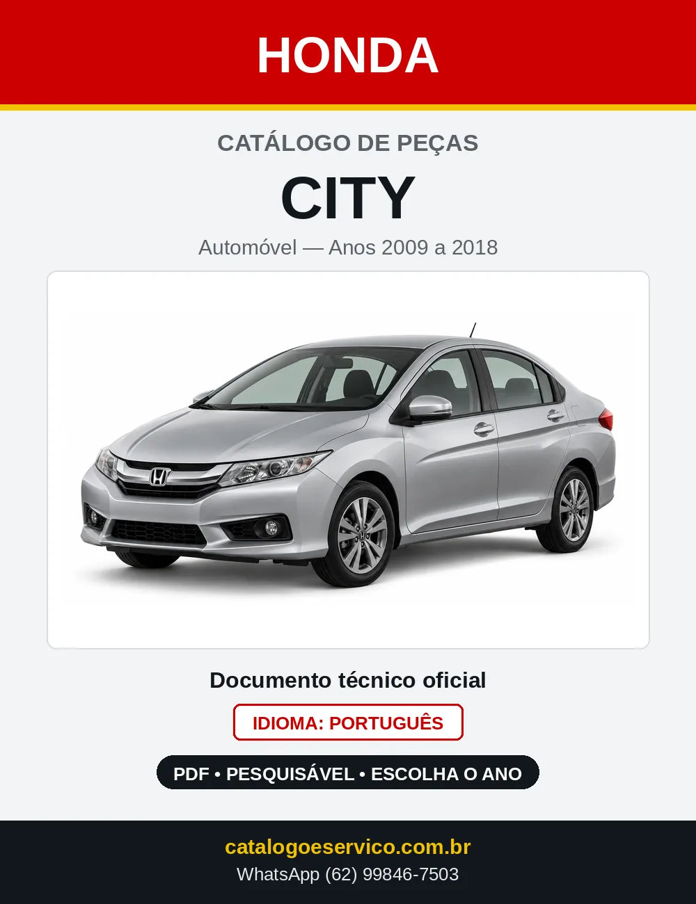 Capa do Catálogo de Peças Honda City 2009 a 2018 em PDF