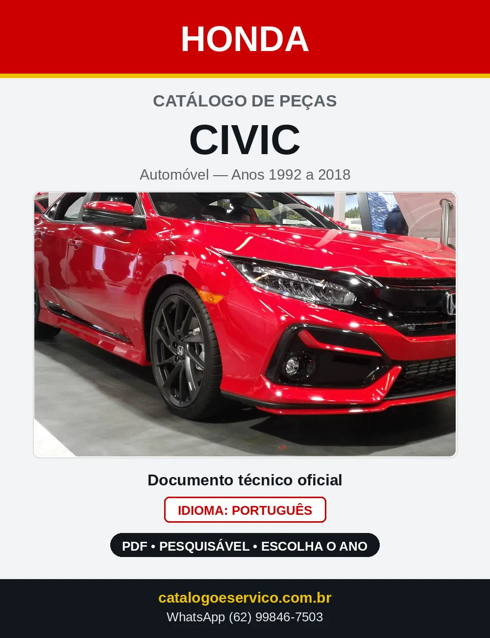 Capa do Catálogo de Peças Honda Civic 1992 a 2018 em PDF