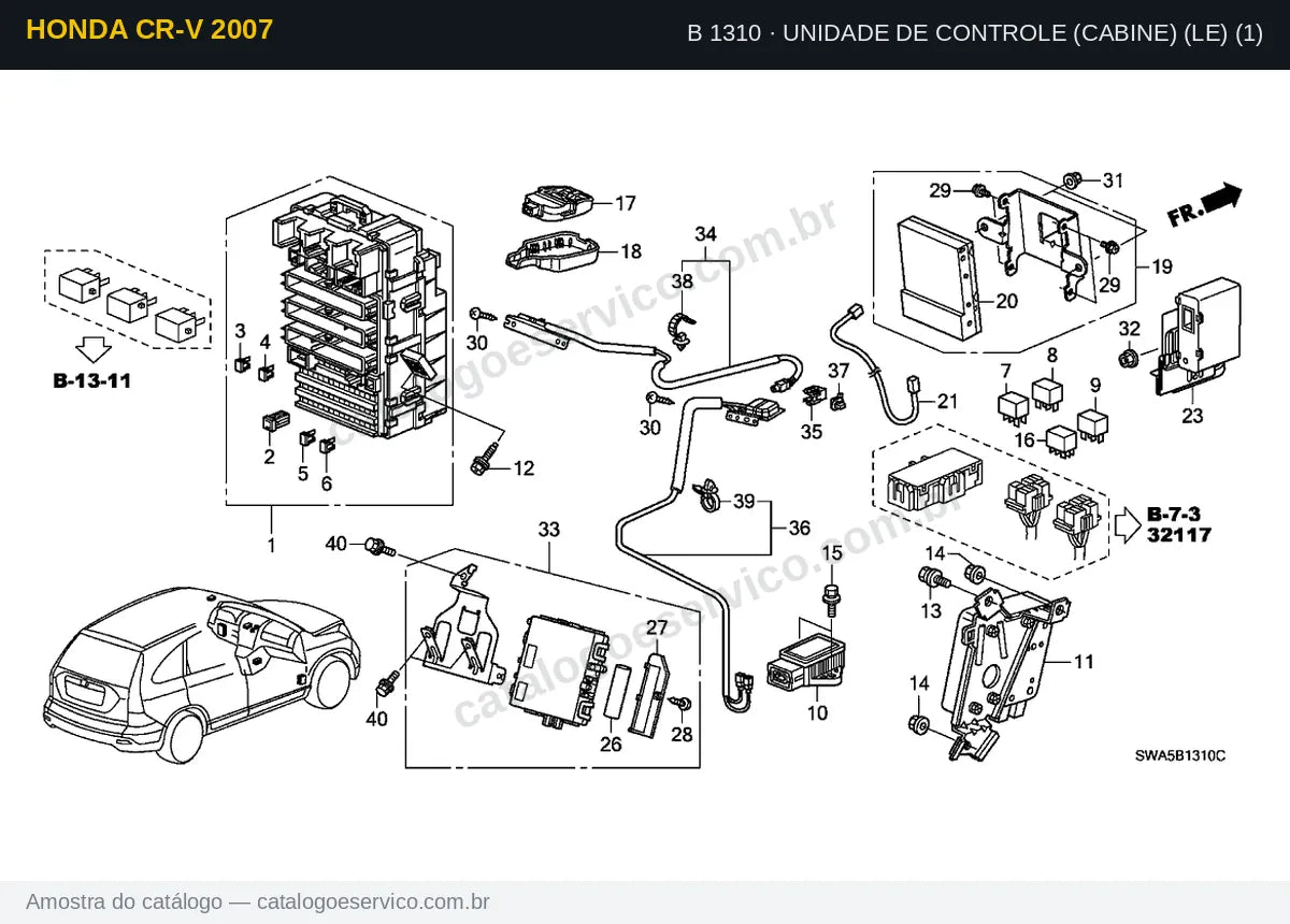 Vista explodida Unidade De Controle (Cabine) (Le) (1) — Honda CR-V 2007