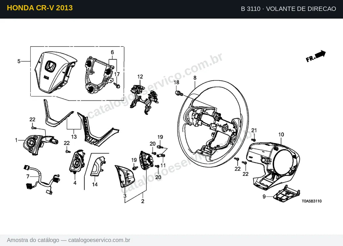 Vista explodida Volante De Direcao — Honda CR-V 2013