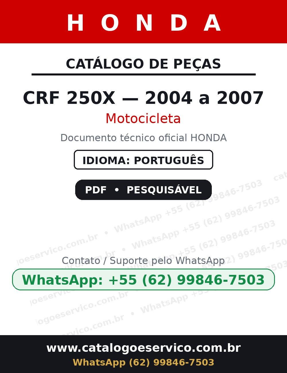 Catálogo De Peças Honda Crf250x 2004-2007 — capa