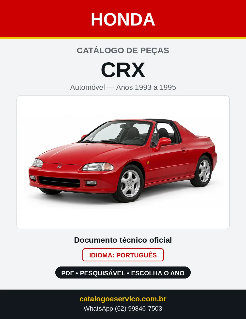 Capa do Catálogo de Peças Honda CRX del Sol 1993 a 1995 em PDF