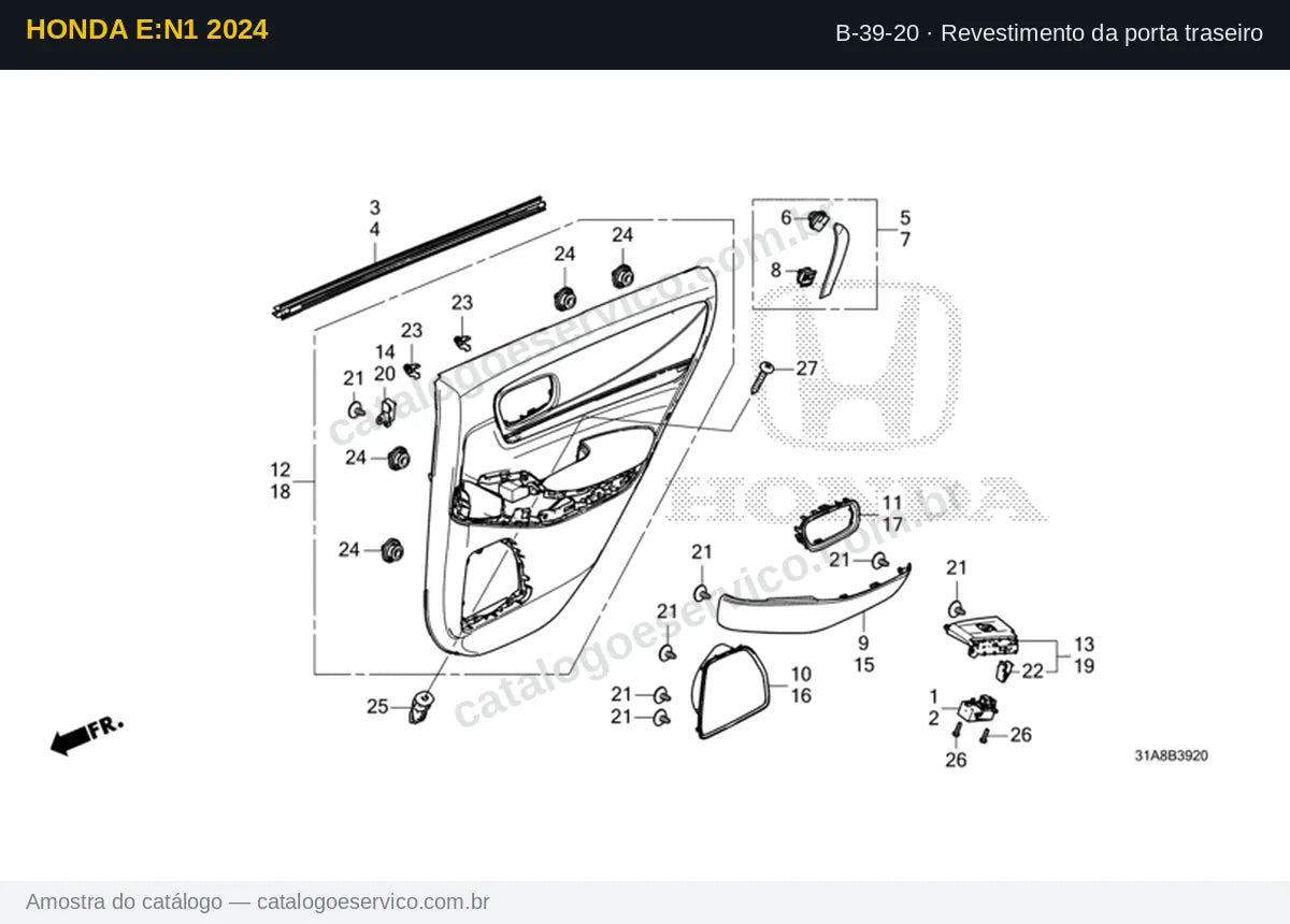 Vista explodida Revestimento da porta traseiro — Honda e:N1 2024