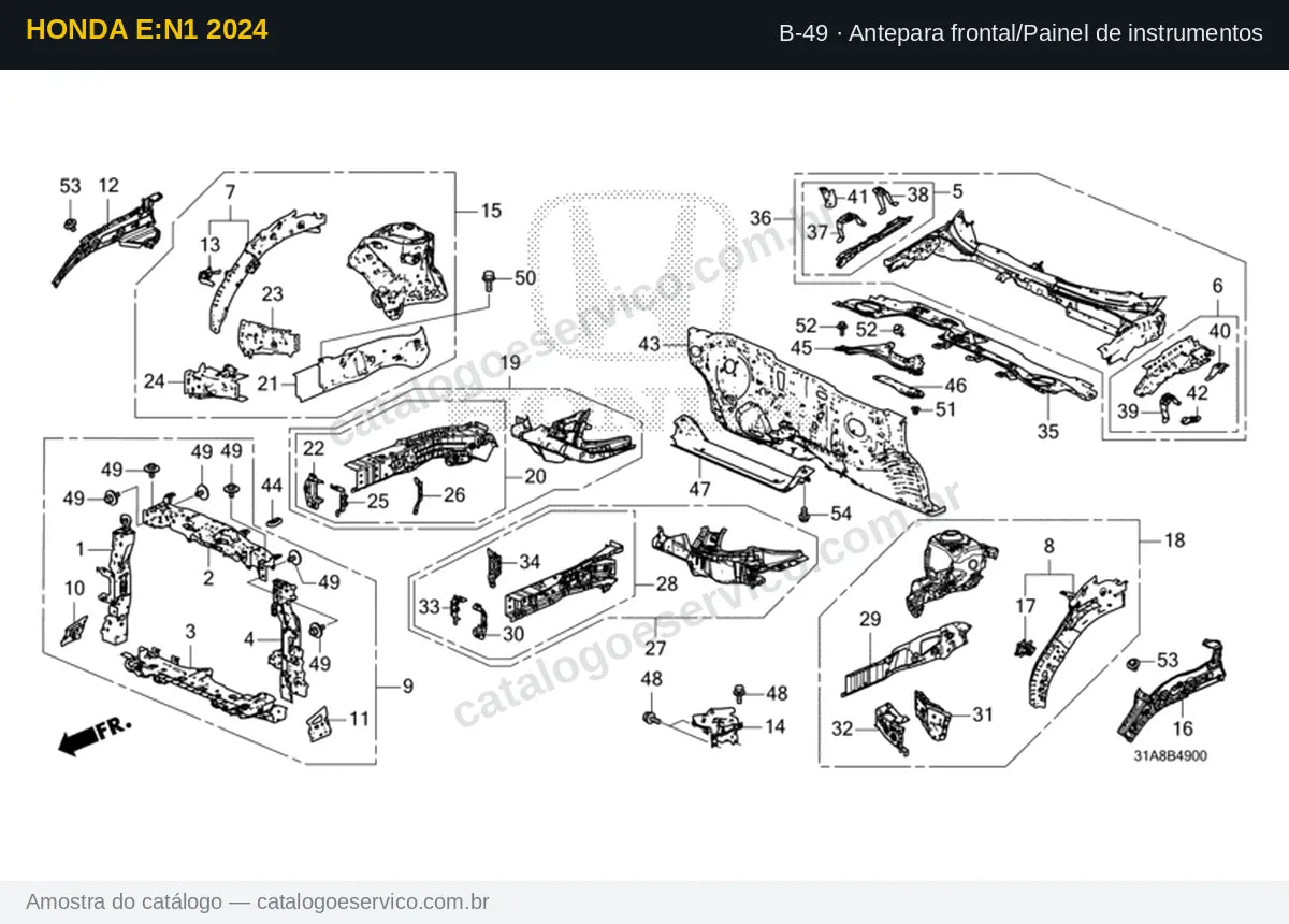 Vista explodida Antepara frontal/Painel de instrumentos — Honda e:N1 2024