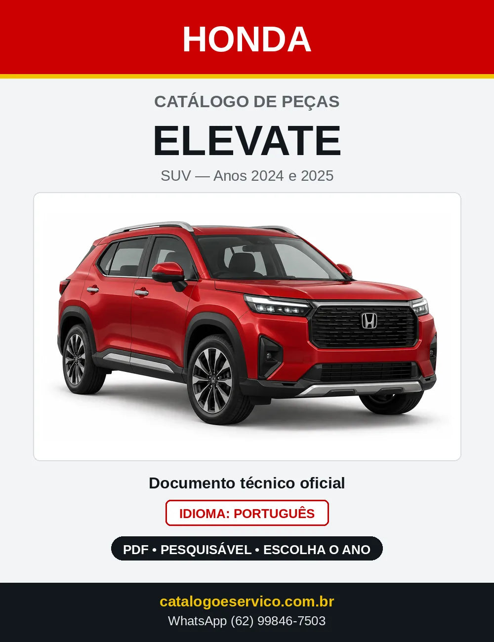 Capa do Catálogo de Peças Honda Elevate 2024 e 2025 em PDF