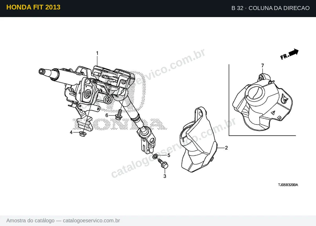 Vista explodida Coluna Da Direcao — Honda Fit 2013