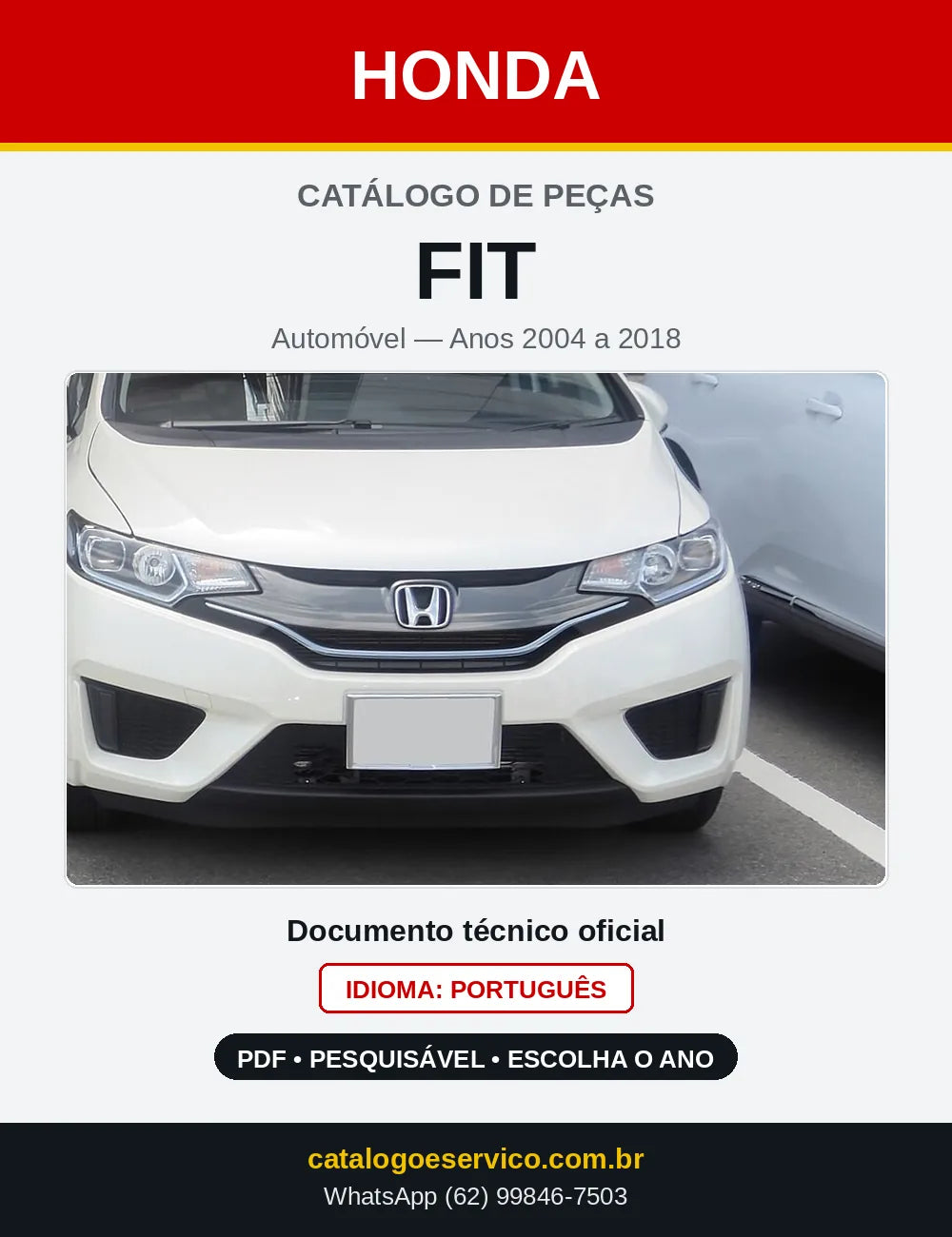Capa do Catálogo de Peças Honda Fit 2004 a 2018 em PDF