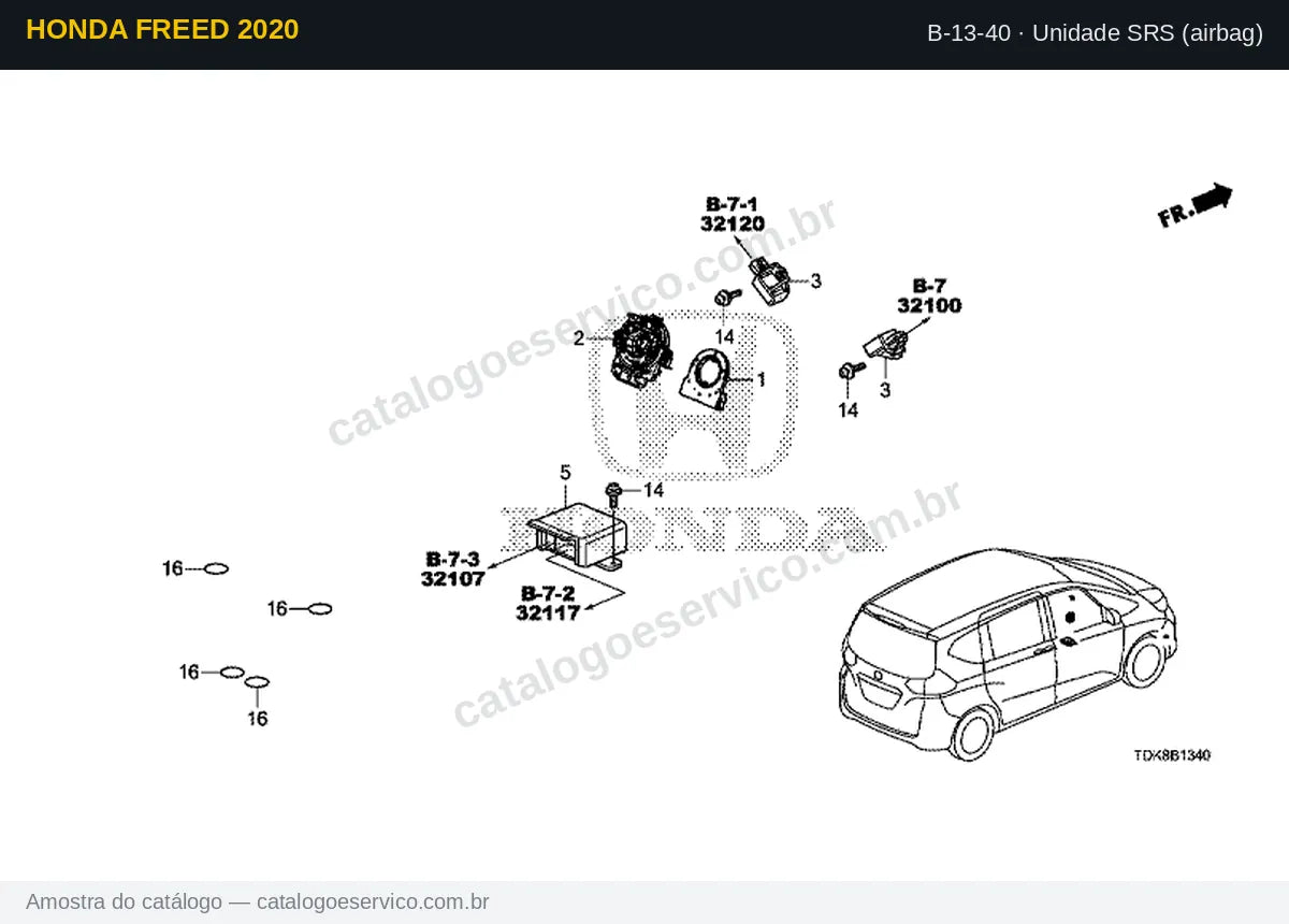 Vista explodida Unidade SRS (airbag) — Honda Freed 2020