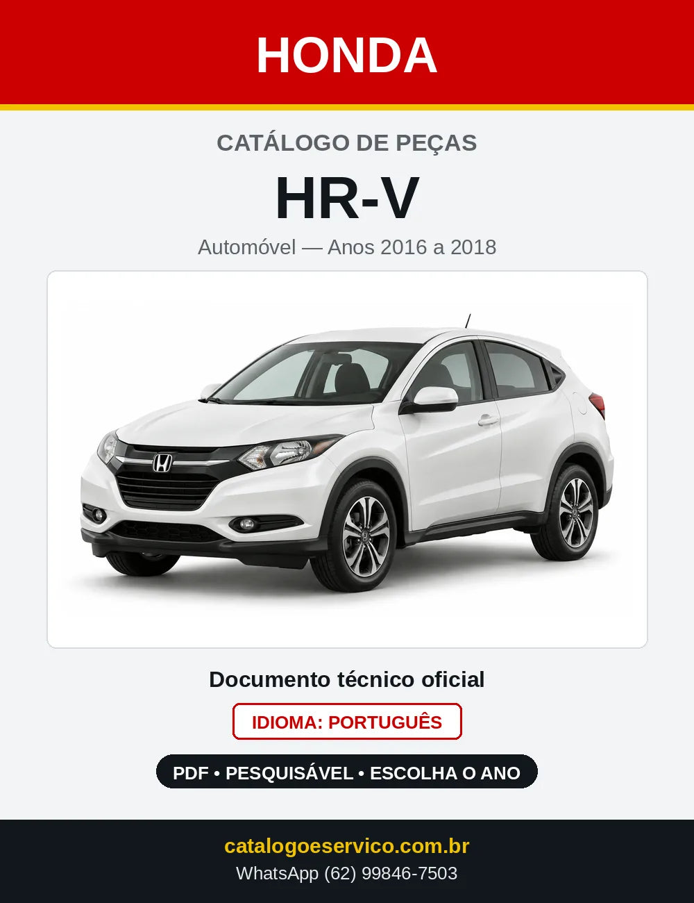 Capa do Catálogo de Peças Honda HR-V 2016 a 2018 em PDF