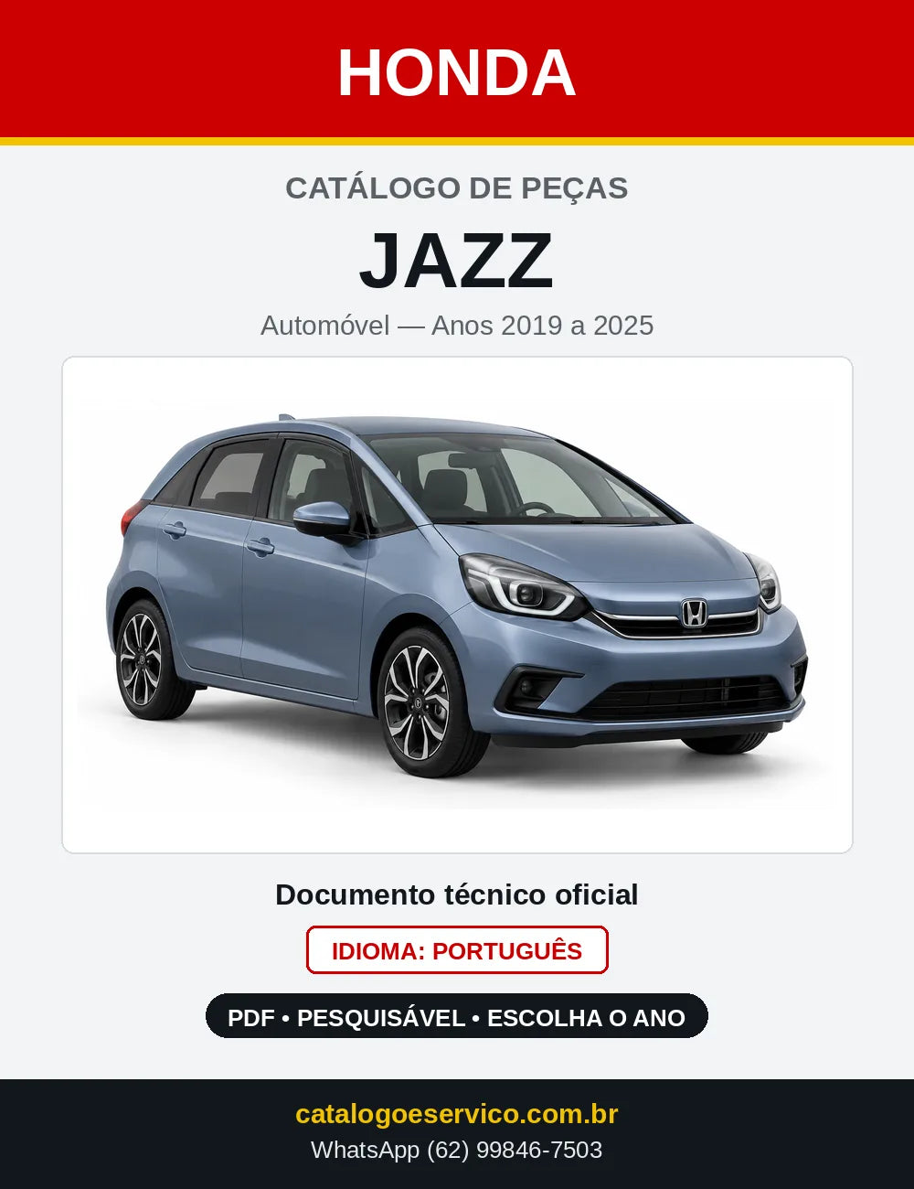 Capa do Catálogo de Peças Honda Jazz 2019 a 2025 em PDF