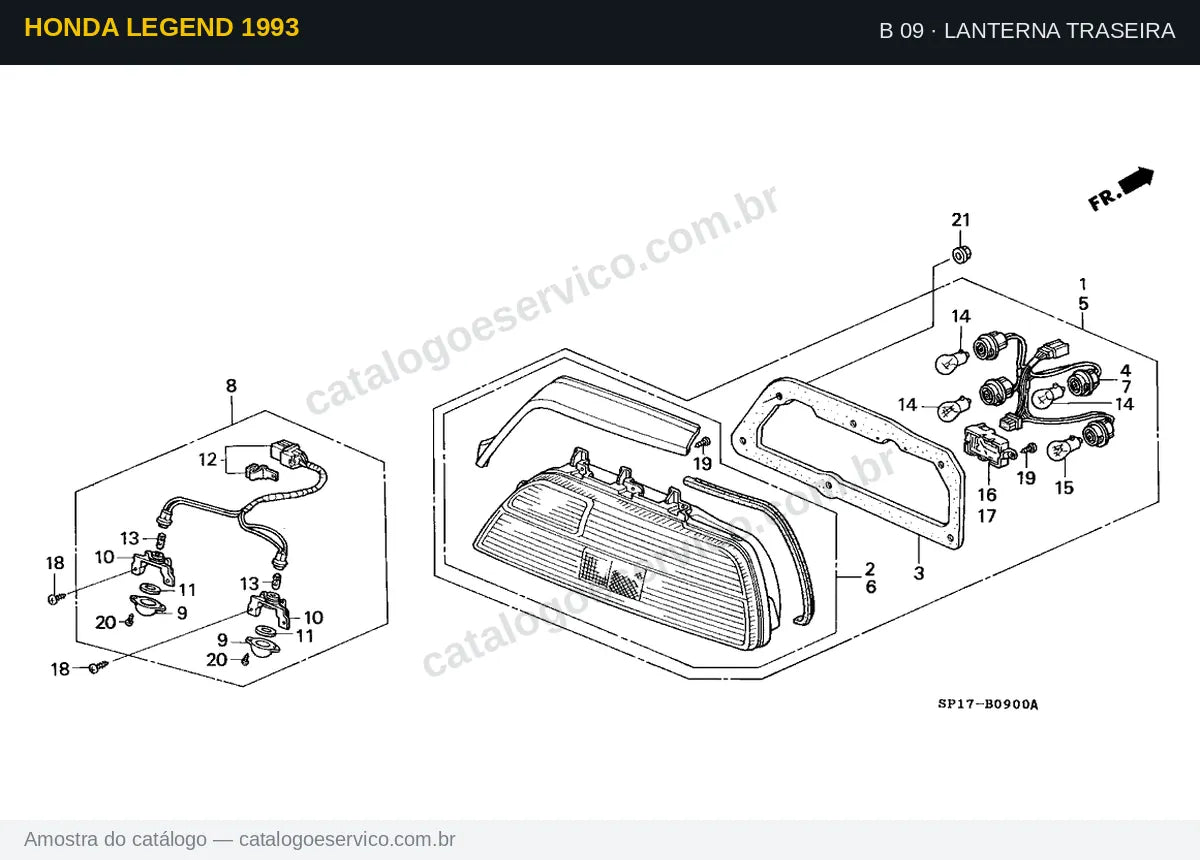 Vista explodida Lanterna Traseira — Honda Legend 1993