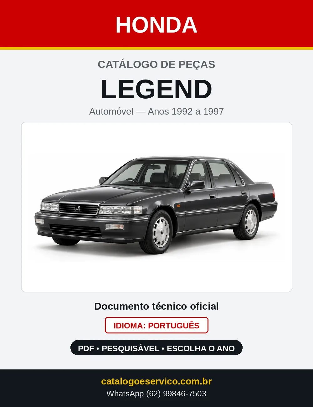 Capa do Catálogo de Peças Honda Legend 1992 a 1997 em PDF