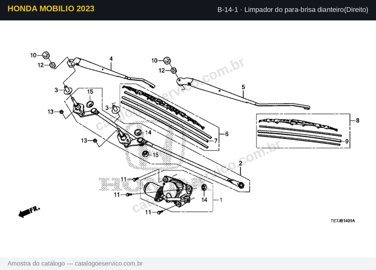 Vista explodida Limpador do para-brisa dianteiro(Direito) — Honda Mobilio 2023