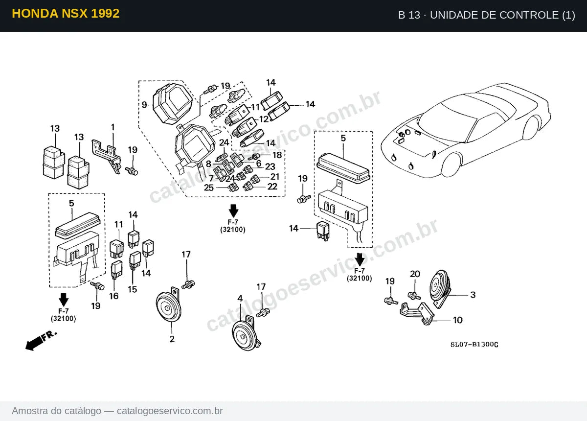 Vista explodida Unidade De Controle (1) — Honda NSX 1992