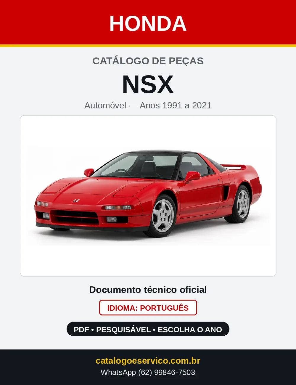 Capa do Catálogo de Peças Honda NSX 1991 a 2021 em PDF