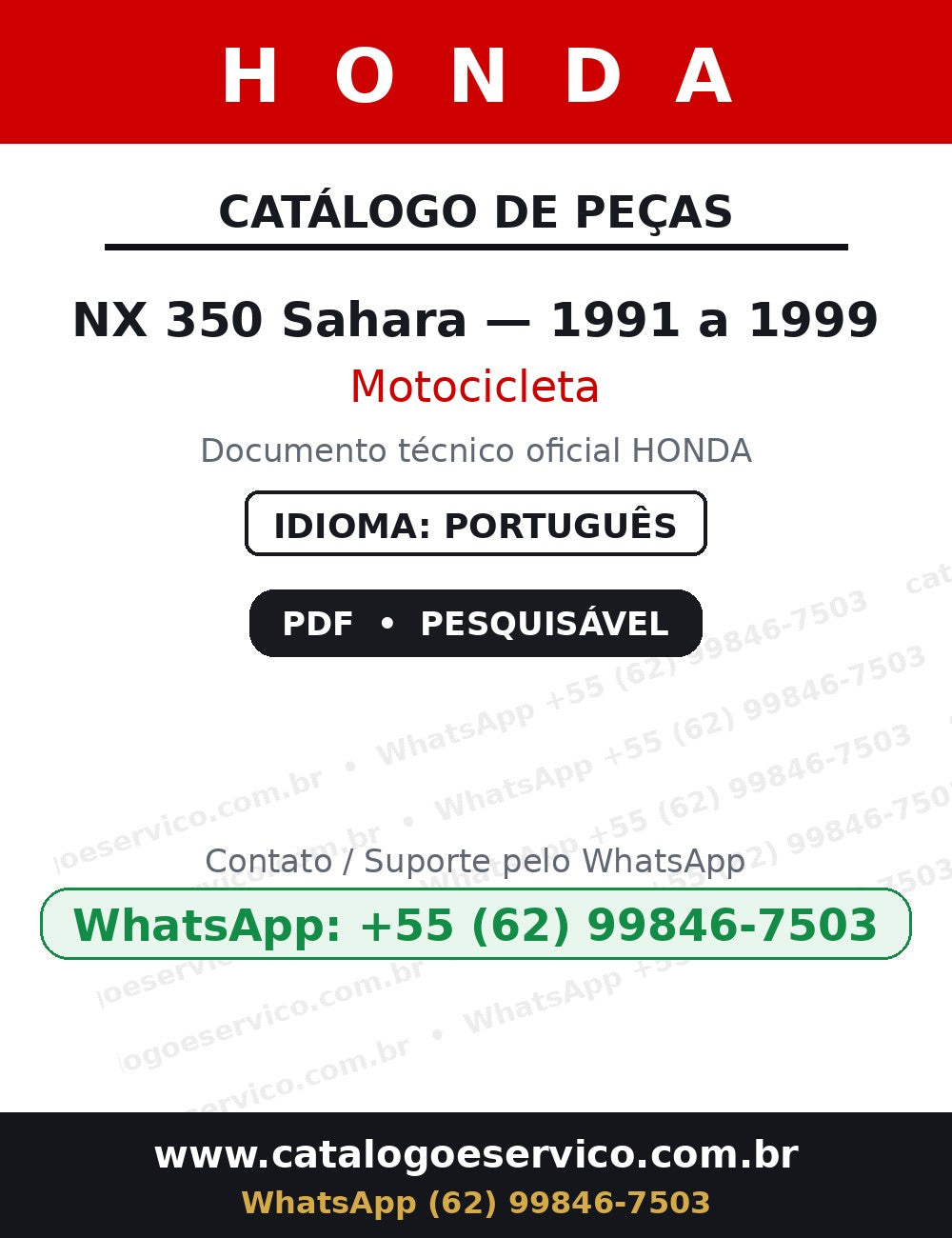 HONDA NX 350 Sahara — 1991 a 1999 — Catálogo de Peças