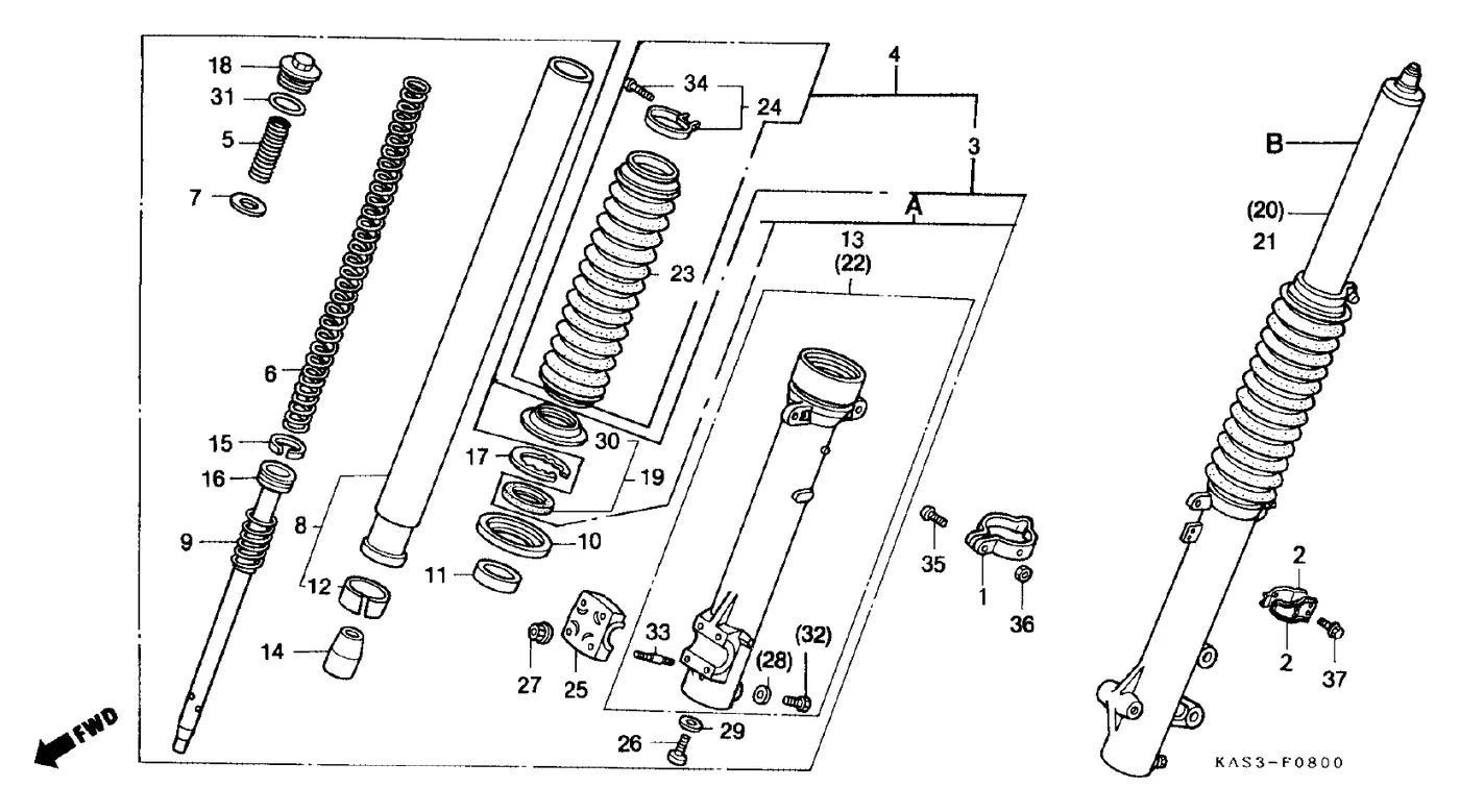 HONDA NX 350 Sahara — garfo dianteiro completo — Catálogo de Peças