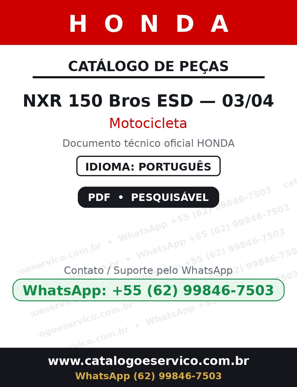 Catálogo De Peças Honda Nxr150 Bros Esd (03 E 04) — capa
