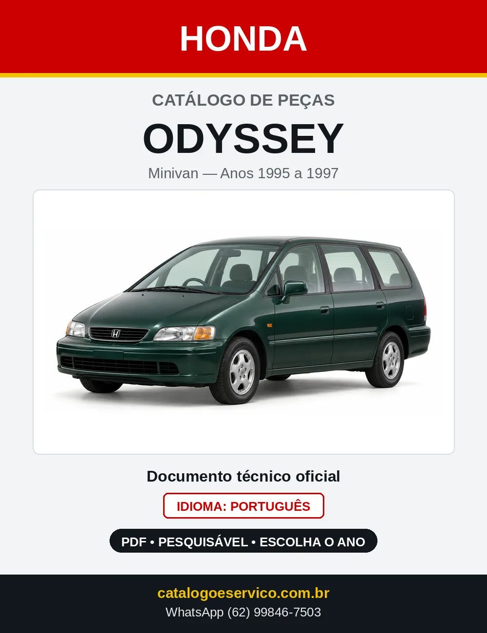Capa do Catálogo de Peças Honda Odyssey 1995 a 1997 em PDF