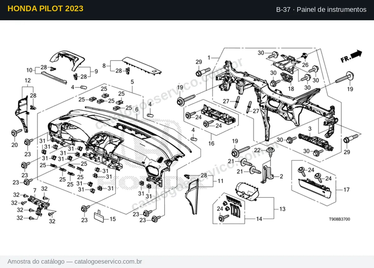 Vista explodida Painel de instrumentos — Honda Pilot 2023