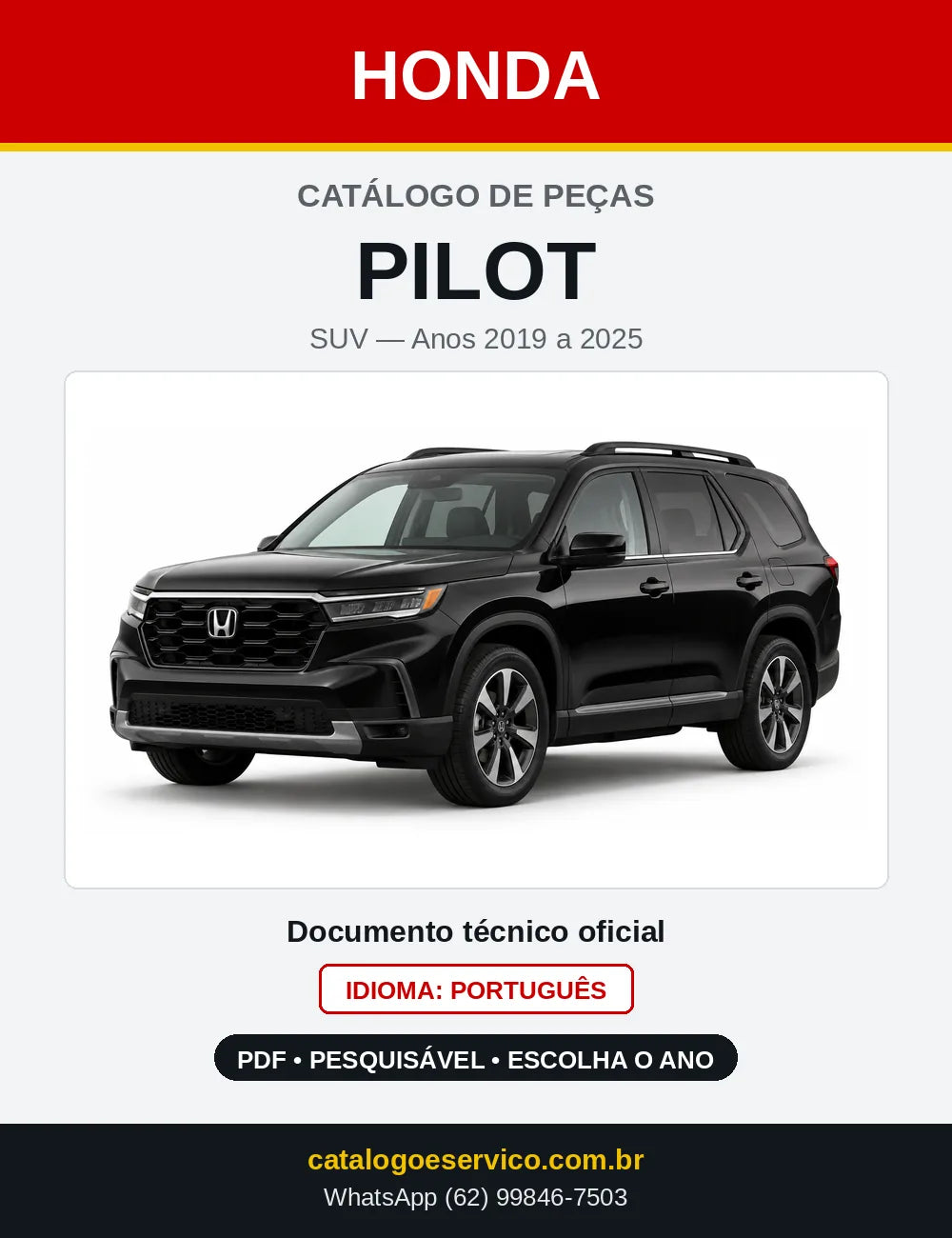 Capa do Catálogo de Peças Honda Pilot 2019 a 2025 em PDF