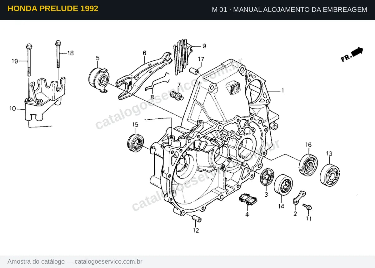 Vista explodida Manual Alojamento Da Embreagem — Honda Prelude 1992