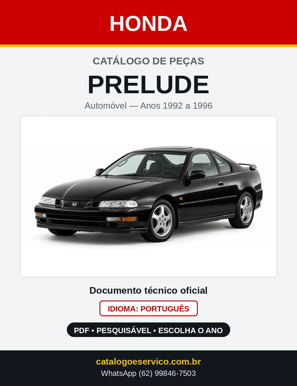 Capa do Catálogo de Peças Honda Prelude 1992 a 1996 em PDF