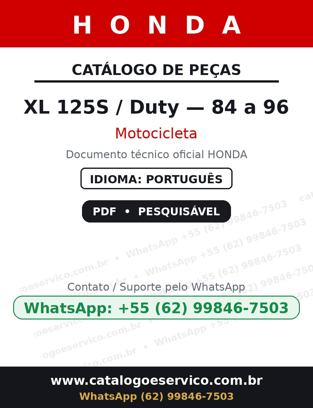 HONDA XL 125S / Duty — 84 a 96 — Catálogo de Peças