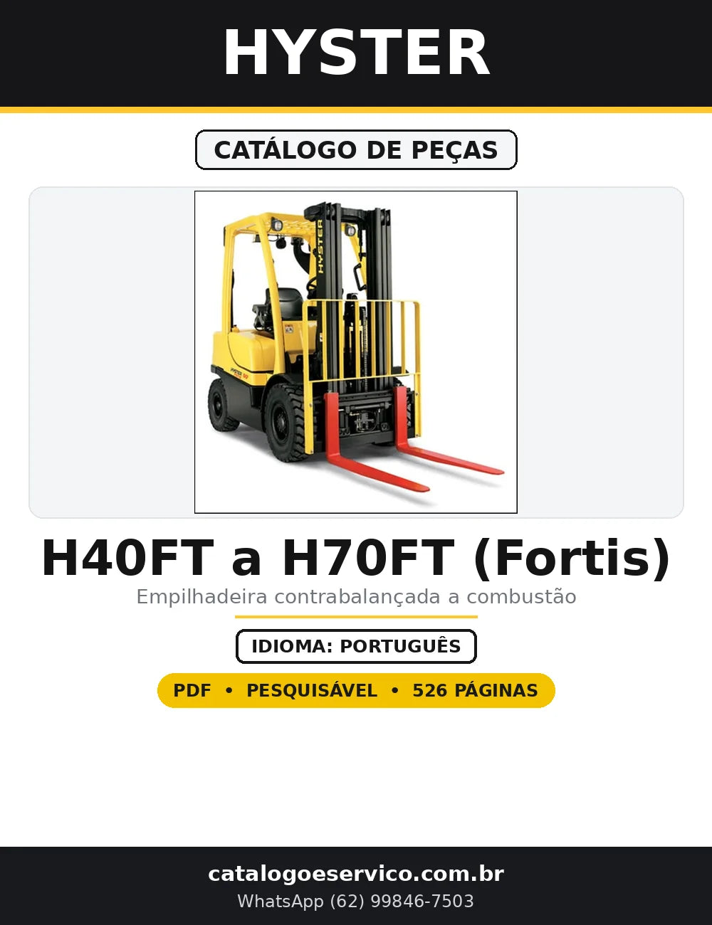Capa do Catálogo de Peças Hyster H40FT a H70FT (Fortis) em PDF com 526 páginas