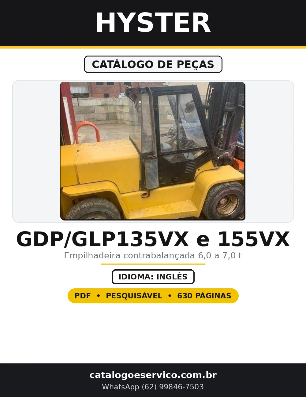 Capa do Catálogo de Peças Hyster GDP/GLP135VX e 155VX em PDF com 630 páginas