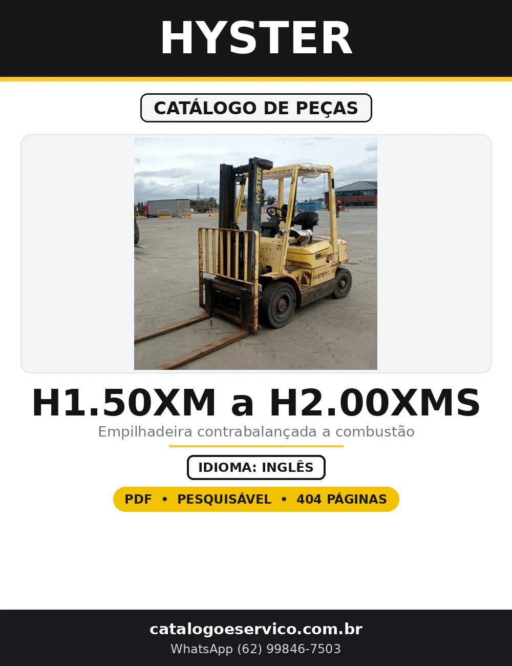 Capa do Catálogo de Peças Hyster H1.50XM a H2.00XMS em PDF com 404 páginas
