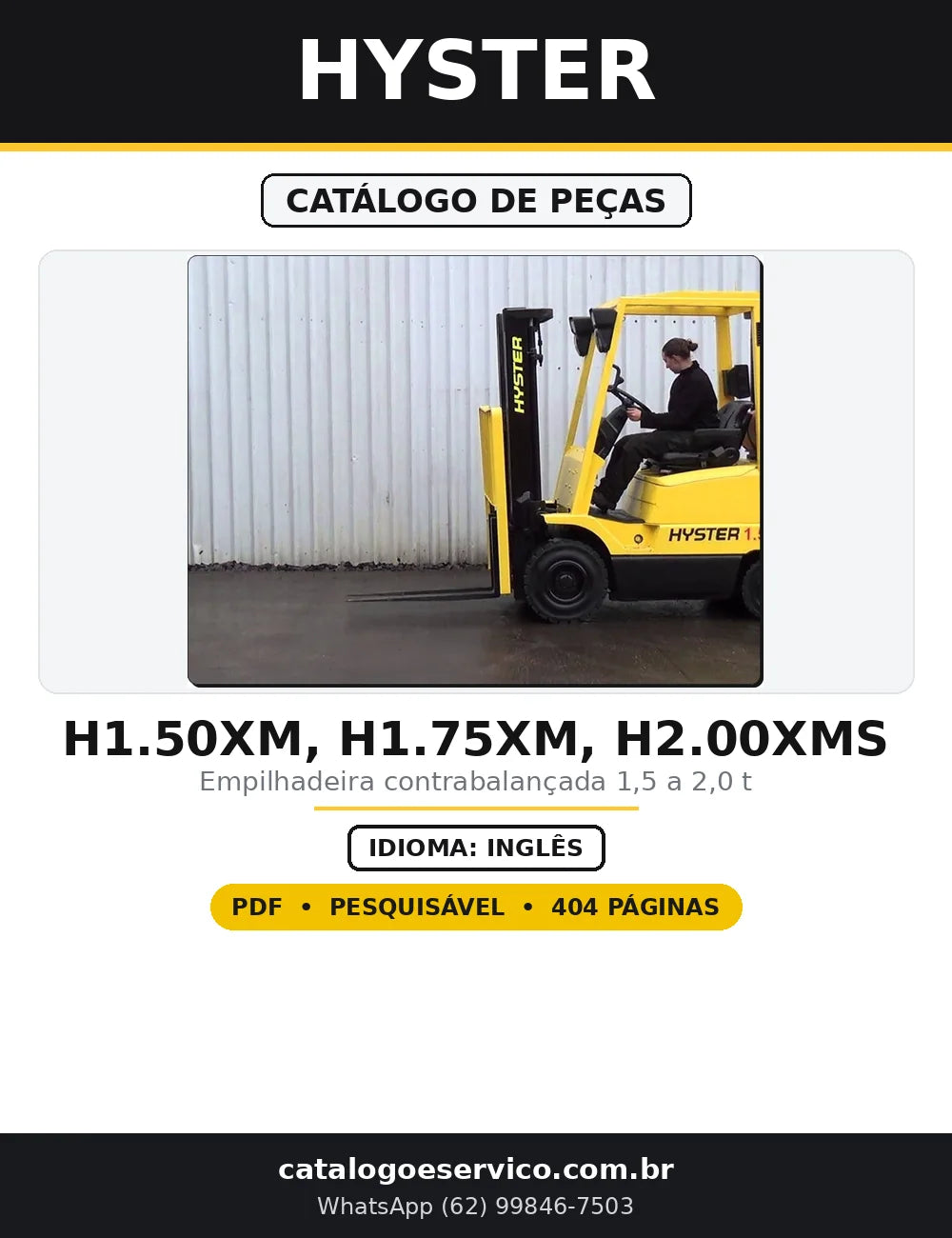 Capa do Catálogo de Peças Hyster H1.50XM, H1.75XM, H2.00XMS em PDF com 404 páginas