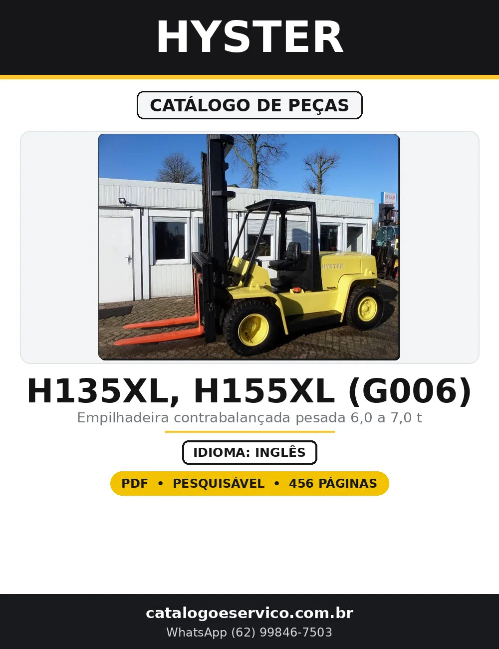 Capa do Catálogo de Peças Hyster H135XL, H155XL (G006) em PDF com 456 páginas
