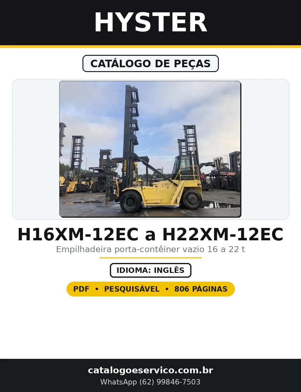 Capa do Catálogo de Peças Hyster H16XM-12EC a H22XM-12EC em PDF com 806 páginas