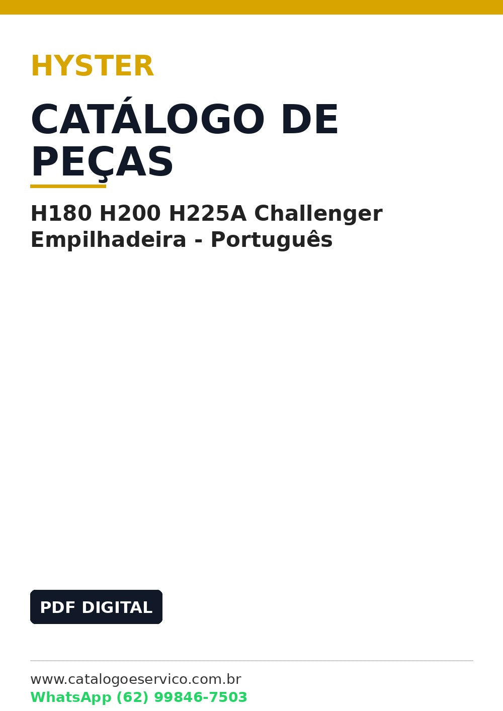 Catálogo de Peças Hyster H180 H200 H225A Challenger Empilhadeira - Português