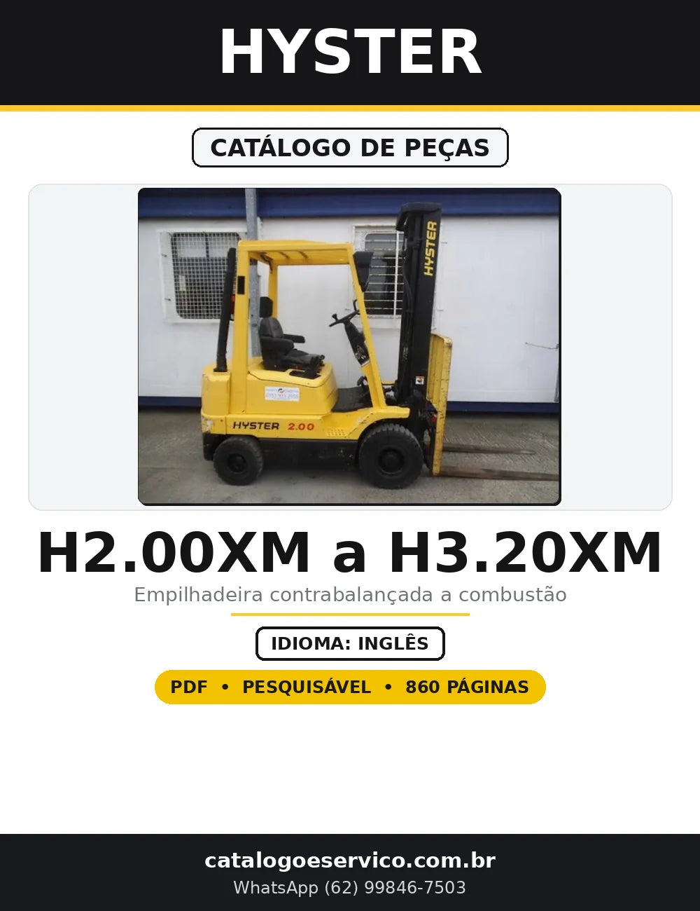 Capa do Catálogo de Peças Hyster H2.00XM a H3.20XM em PDF com 860 páginas