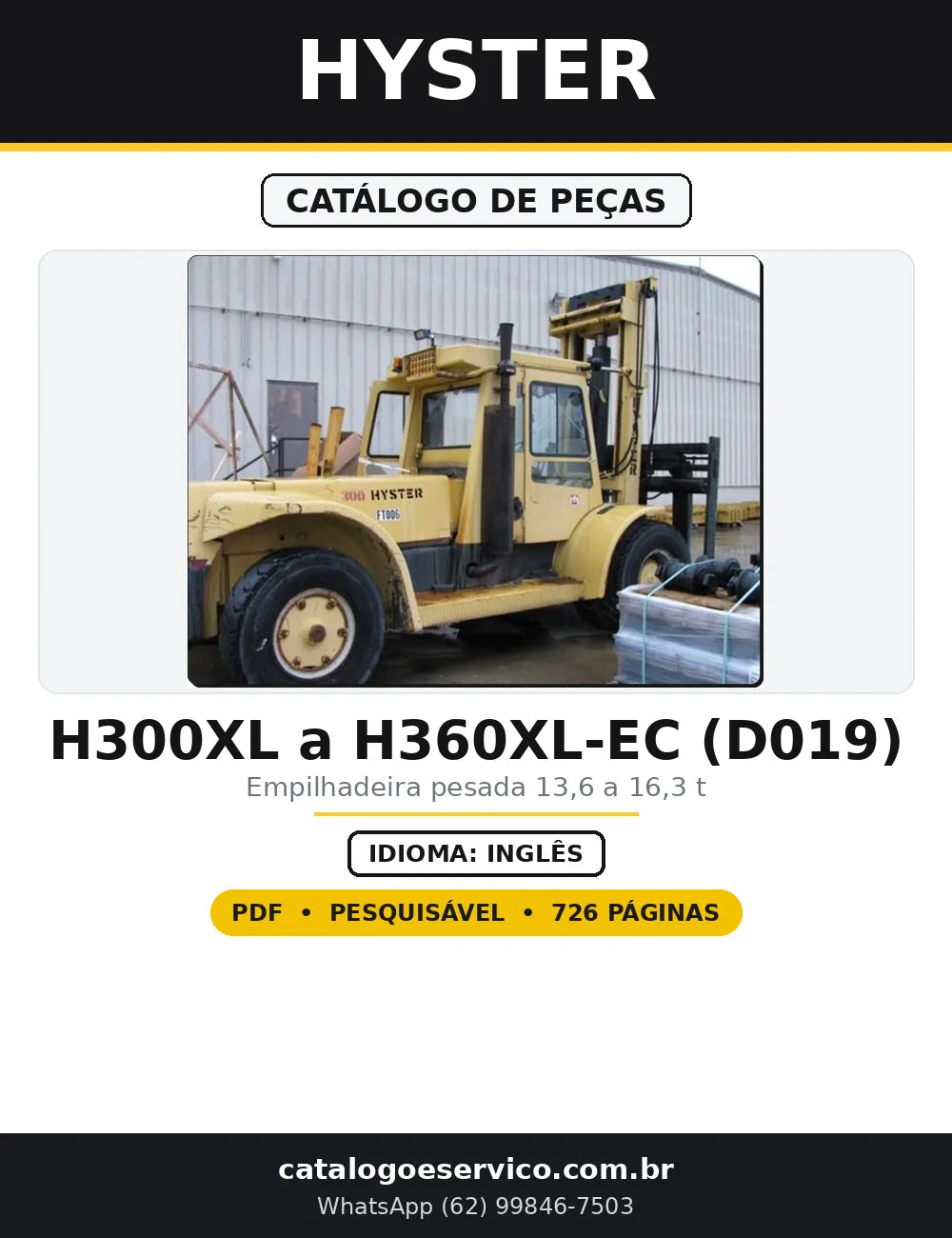 Capa do Catálogo de Peças Hyster H300XL a H360XL-EC (D019) em PDF com 726 páginas