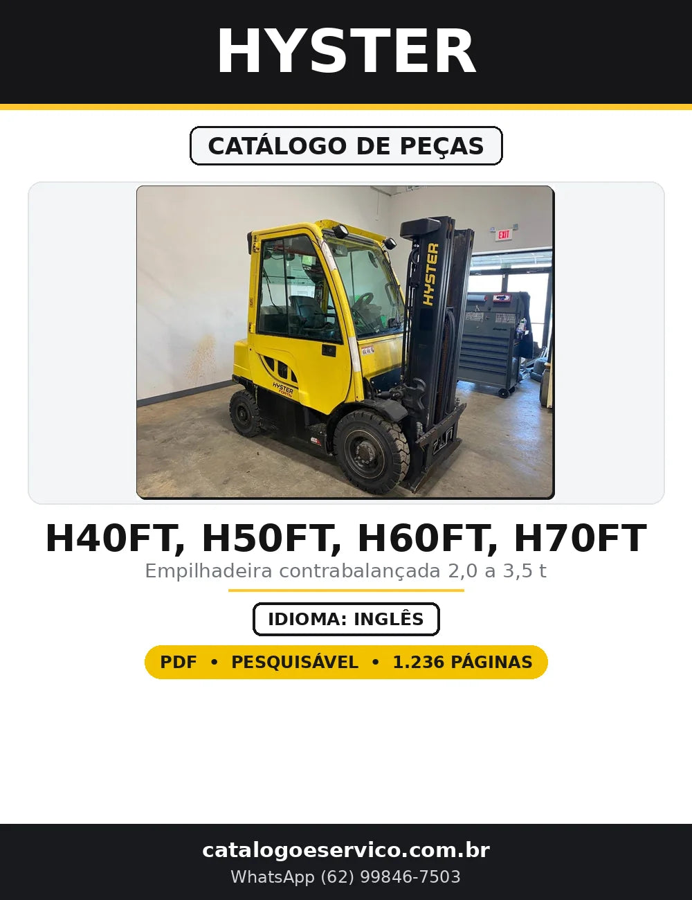 Capa do Catálogo de Peças Hyster H40FT, H50FT, H60FT, H70FT em PDF com 1.236 páginas