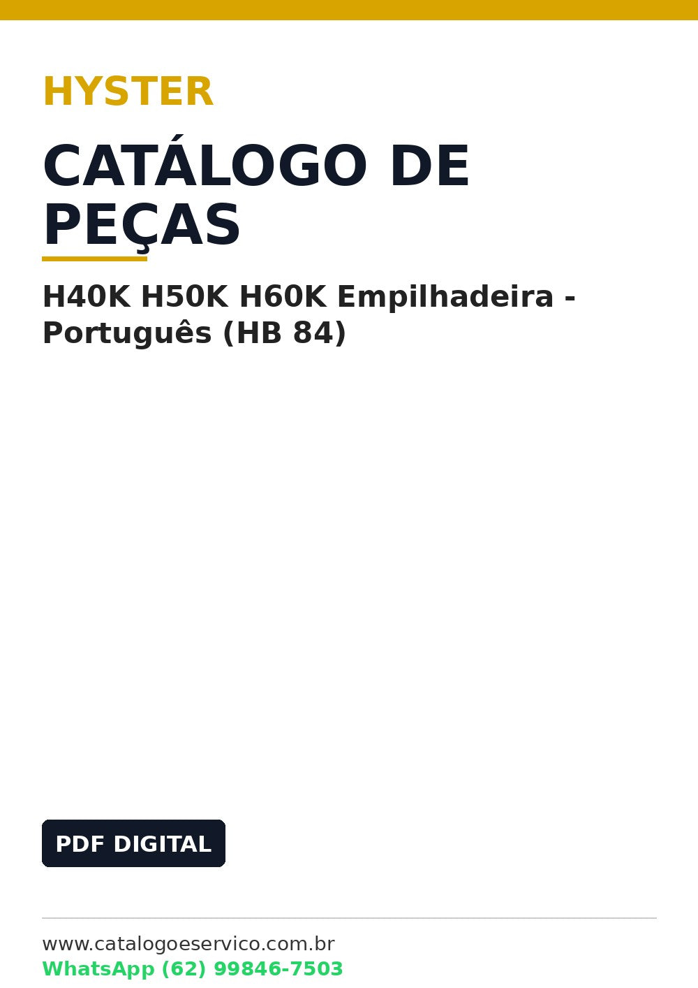Catálogo de Peças Hyster H40K H50K H60K Empilhadeira - Português (HB 84)