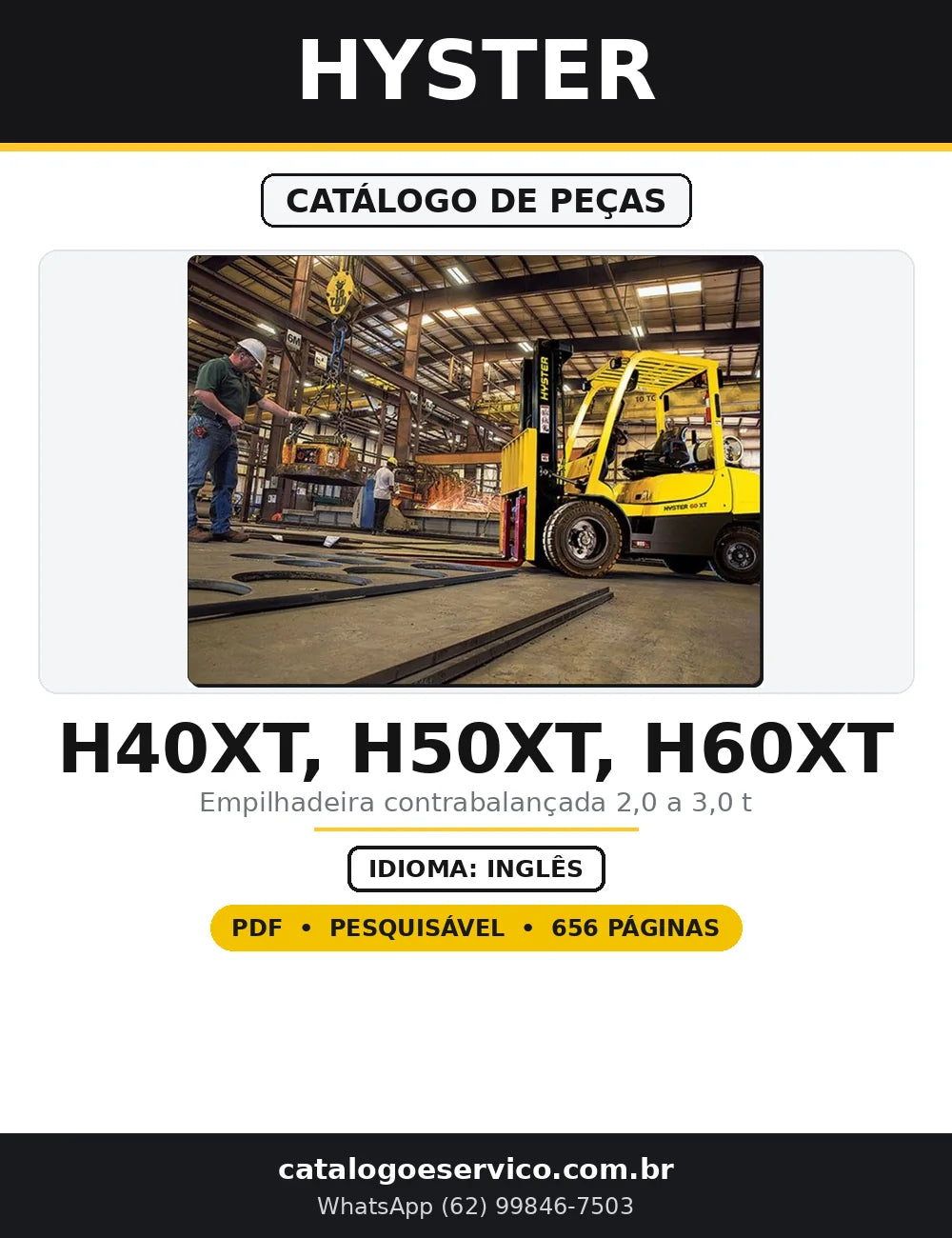Capa do Catálogo de Peças Hyster H40XT, H50XT, H60XT em PDF com 656 páginas