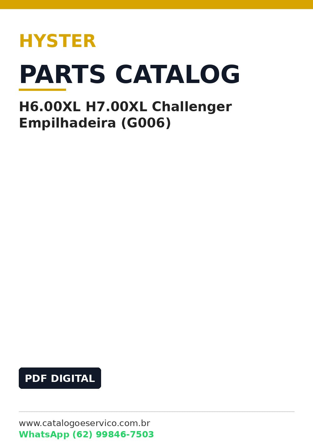 Catálogo de Peças Hyster H6.00XL H7.00XL Challenger Empilhadeira (G006)