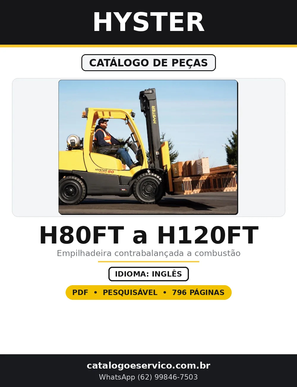 Capa do Catálogo de Peças Hyster H80FT a H120FT em PDF com 796 páginas