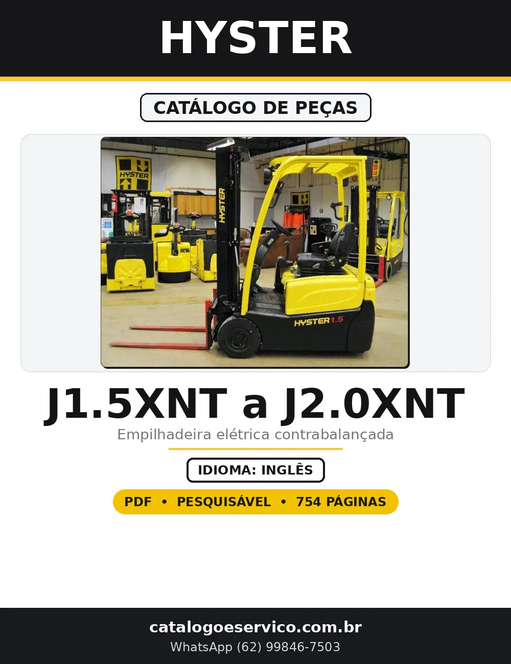 Capa do Catálogo de Peças Hyster J1.5XNT a J2.0XNT em PDF com 754 páginas