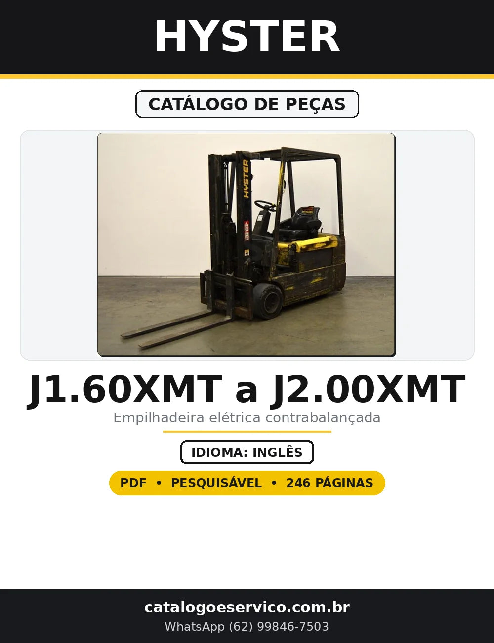 Capa do Catálogo de Peças Hyster J1.60XMT a J2.00XMT em PDF com 246 páginas