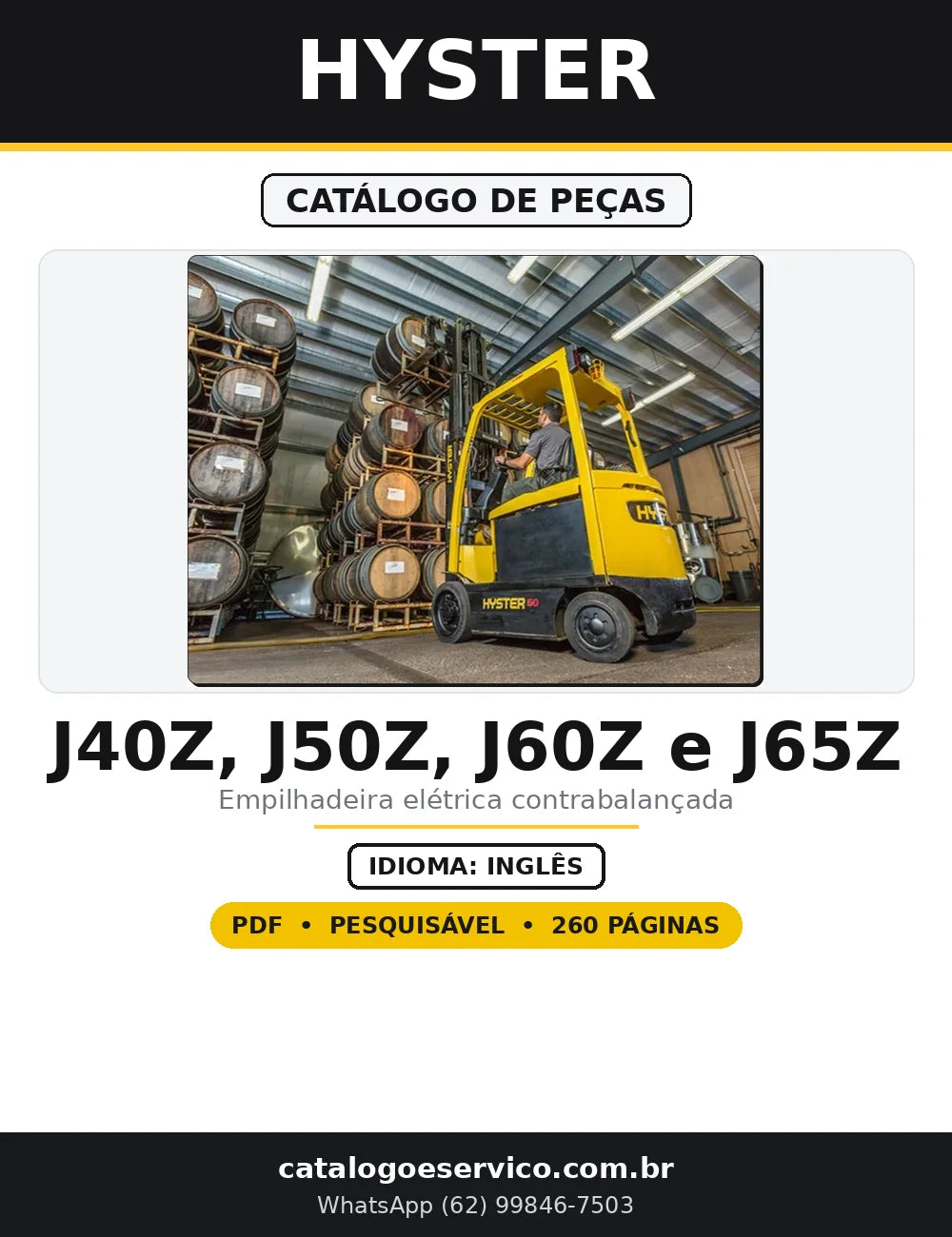 Capa do Catálogo de Peças Hyster J40Z, J50Z, J60Z e J65Z em PDF com 260 páginas