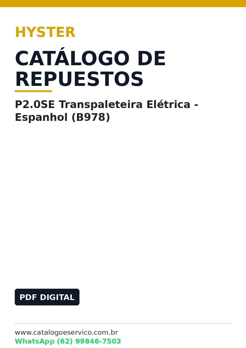Catálogo de Peças Hyster P2.0SE Transpaleteira Elétrica - Espanhol (B978)