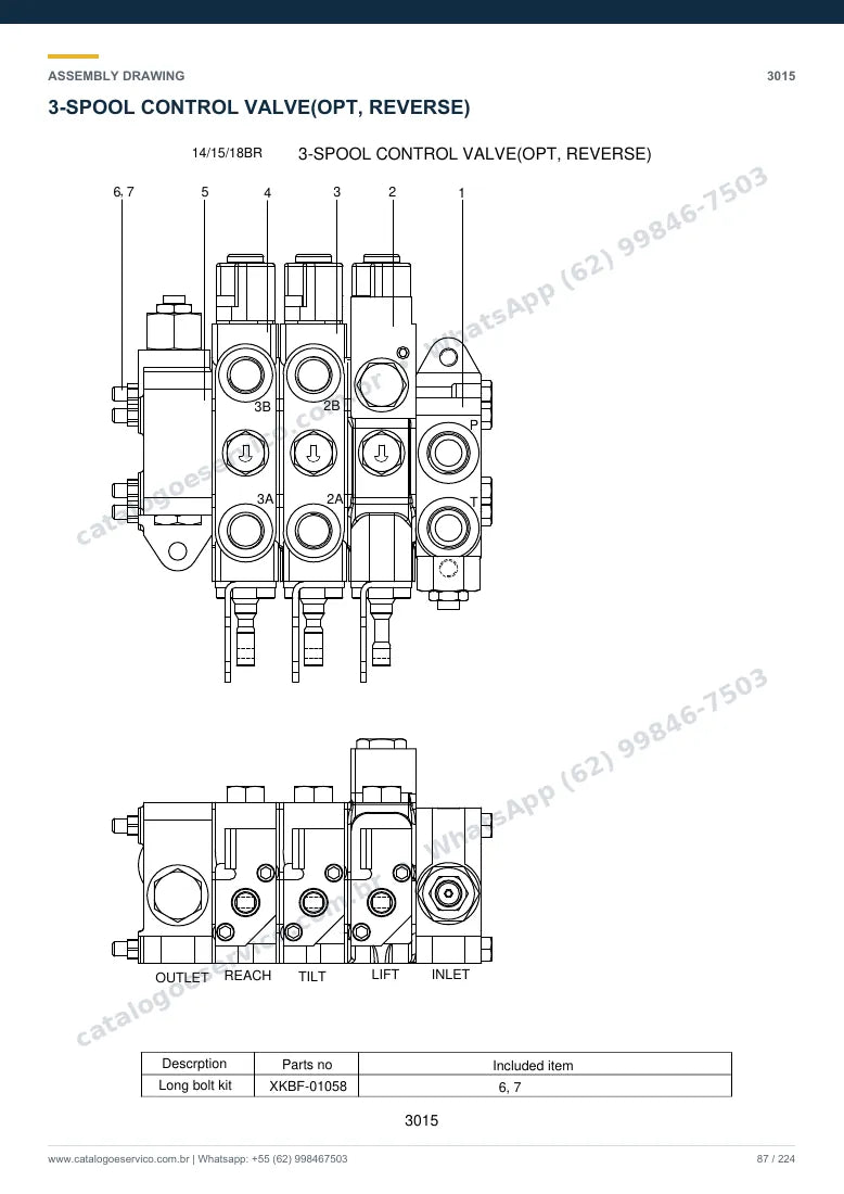 Catálogo de peças Hyundai 14/15/18BR-7: desenho de montagem — bomba hidráulica e válvula de controle (MCV)