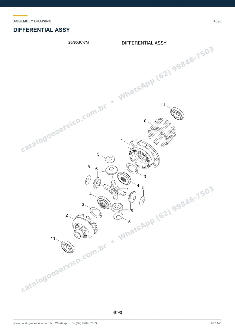Catálogo de peças Hyundai 25/30GC-7M: desenho de montagem — eixos, freios e rodas