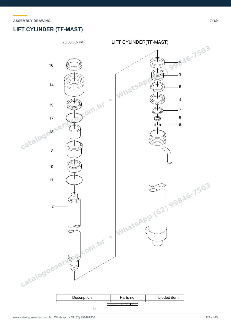 Catálogo de peças Hyundai 25/30GC-7M: desenho de montagem — cilindros hidráulicos
